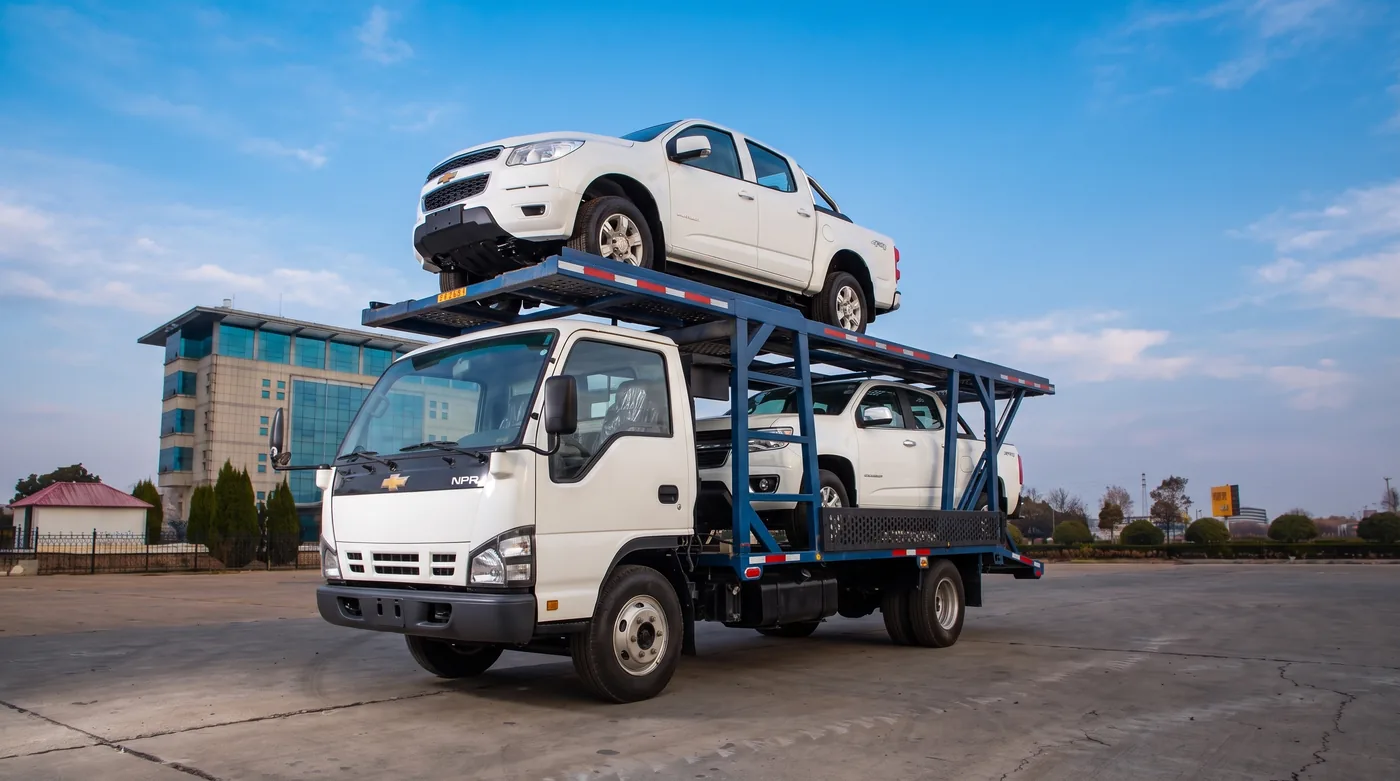 Camión nodriza transportando camionetas pickup