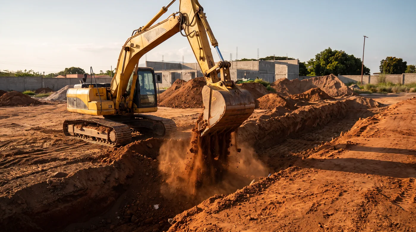 Excavadora en movimiento de tierra